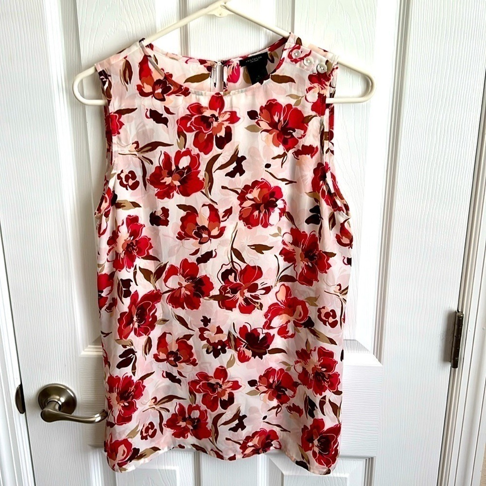Ann Taylor Factory Floral Blouse Sleeveless Button Detail Ladies Top Small‎